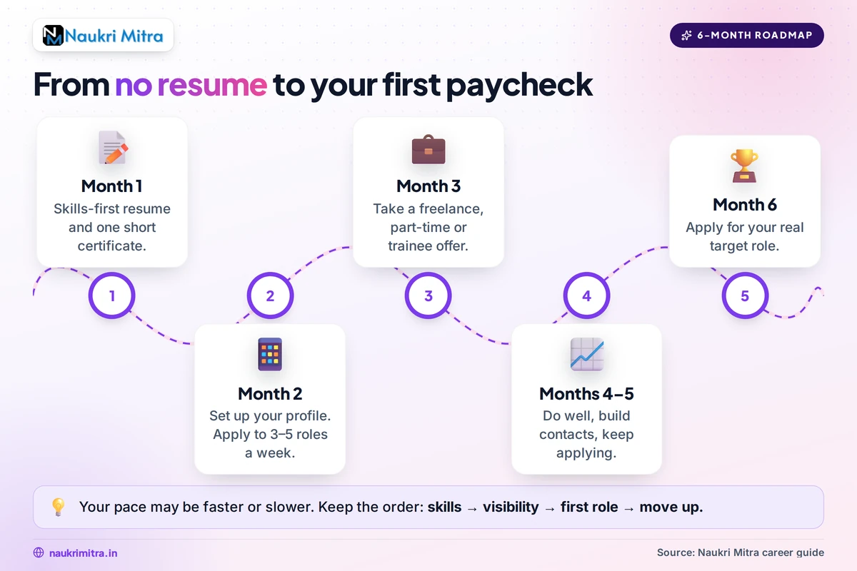 Woman planning a six month career restart roadmap in a notebook