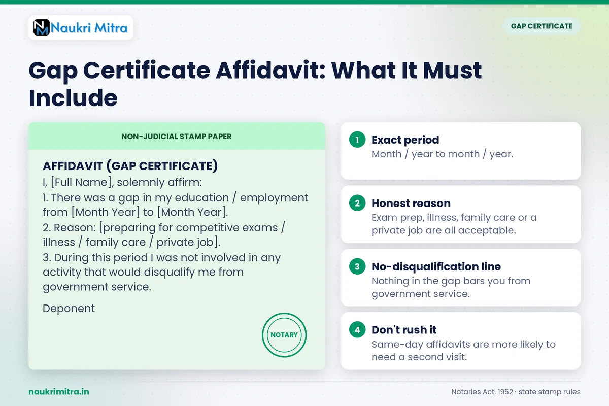 Gap certificate affidavit format for education or employment break before joining a government job