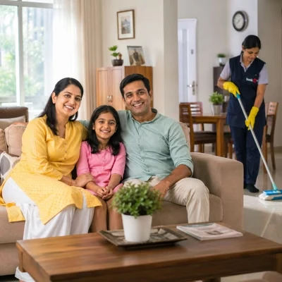 happy family using Naukri Mitra maid service India