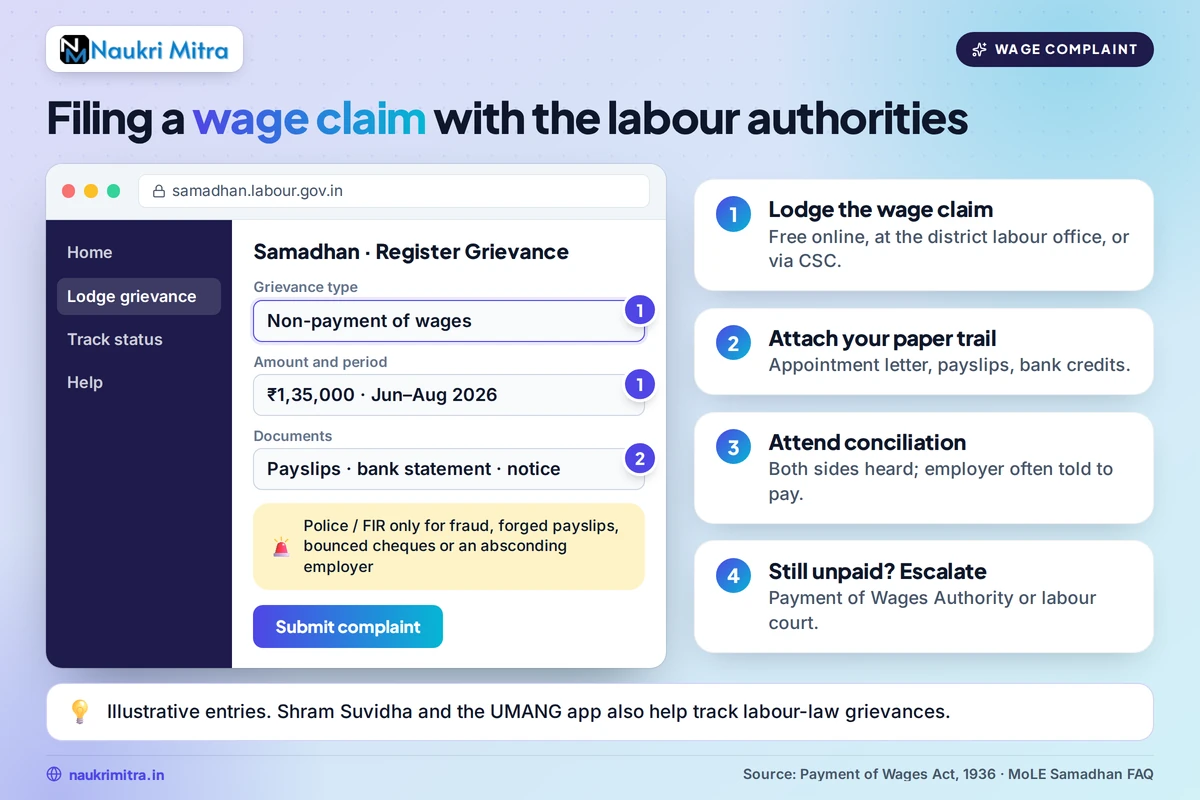 Employee filing a wage complaint at the Labour Commissioner office