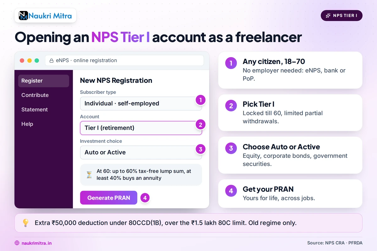 NPS Tier 1 account opening process for self-employed professionals in India