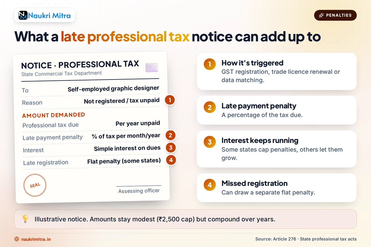 Freelancer reviewing a professional tax penalty and late payment notice from state commercial tax department