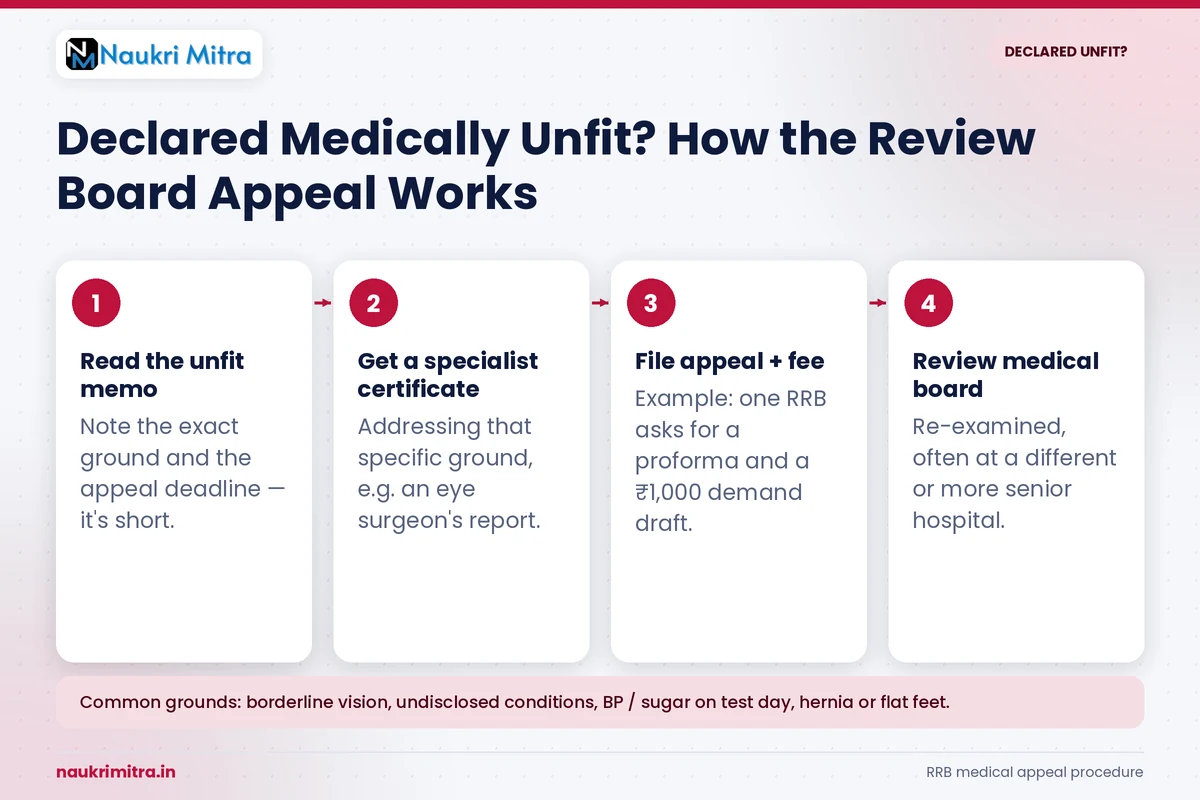 Review medical board appeal process for a candidate declared medically unfit for a government job