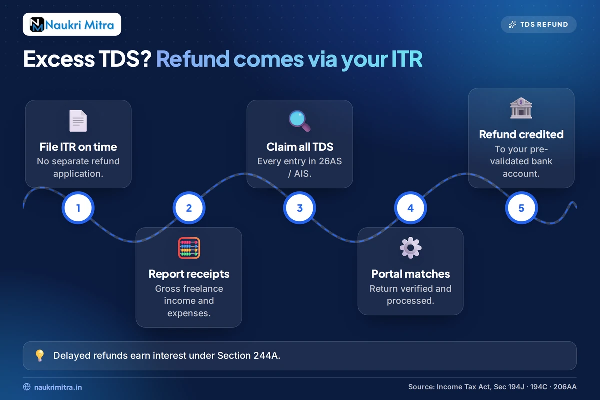 Step by step income tax refund freelancer process after excess TDS deduction