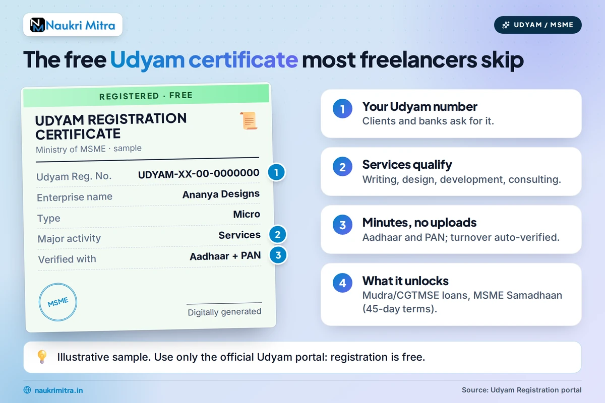 Udyam MSME registration certificate for a self-employed freelancer
