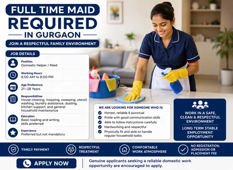 Full time maid Required in Gurgaon