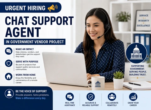 Urgent Hiring for Chat Support Agent in Government Vendor Project